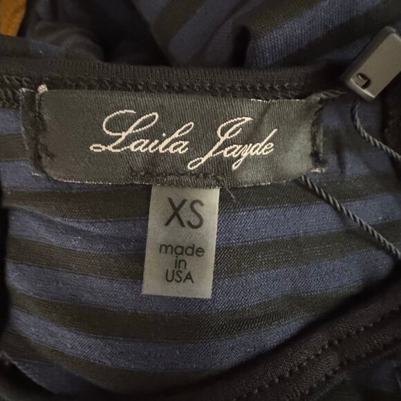 Laila Jayde Navy Black Stripe Maxi Dress Mesh Detail Sleeveless NWT XS - Picture 7 of 9